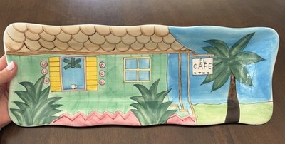 Cardinal Tropics El Cafe Hand Painted Rectangular Serving Platter 18  Tropical 