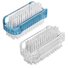 Heclia 2PCS Two Sided Nail Brush, Soft and Stiff Bristles for Clear + Blue
