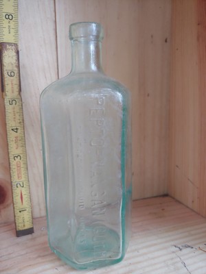 Vintage Glass Pepto Mangan Gude 6 Sided Aqua Bottle