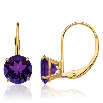 14K massives Gelbgold 2,20 ct lila Amethyst kleine Ohrhänger 18 mm