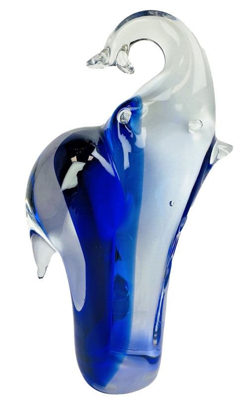 Beautiful Handmade Blue Murano Italian Glass Elephant Figurine - Collectible Art
