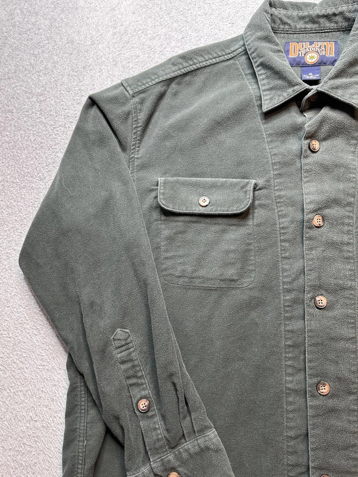 Camisa Duluth Trading Co Para Hombres XL Verde Peso Pesado Gamuza Abotonada Ropa de Trabajo Foto 4 de 4