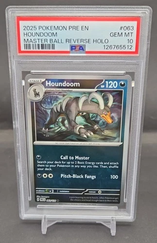 Pokemon Prismatic Evolutions Houndoom #063/131 Reverse Holo Poke Ball PSA 10