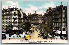 Vintage Paris La Gare du Nord & Boulevard Denain Postcard A.P. B275