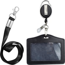 ID Card Case Lanyard Badge Holder Retractable Reel Carabiner and Plastic Cli