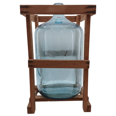 VTG 5-Gallon Glass Carboy in Wooden Crate Blue Tint Jug for Winemaking Display