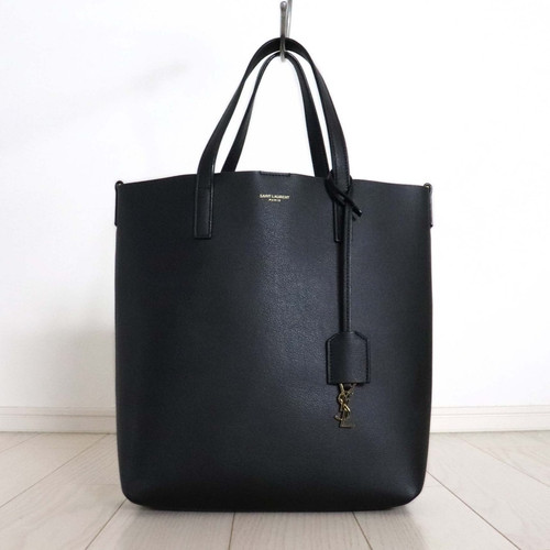 Saint Laurent Paris Leather Shopping Tote Bag Black YSL Charm North South