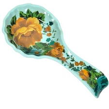 The Pioneer Woman Rose Shadow Spoon Rest Turquoise Blue Yellow Floral Melamine