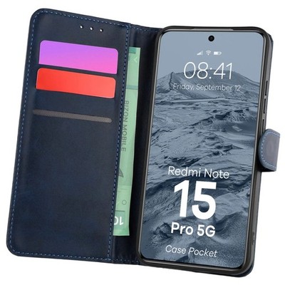Handyhülle mit Klappe für Xiaomi Redmi Note 15 Pro 5G Bizon Case Etui Dunkelblau