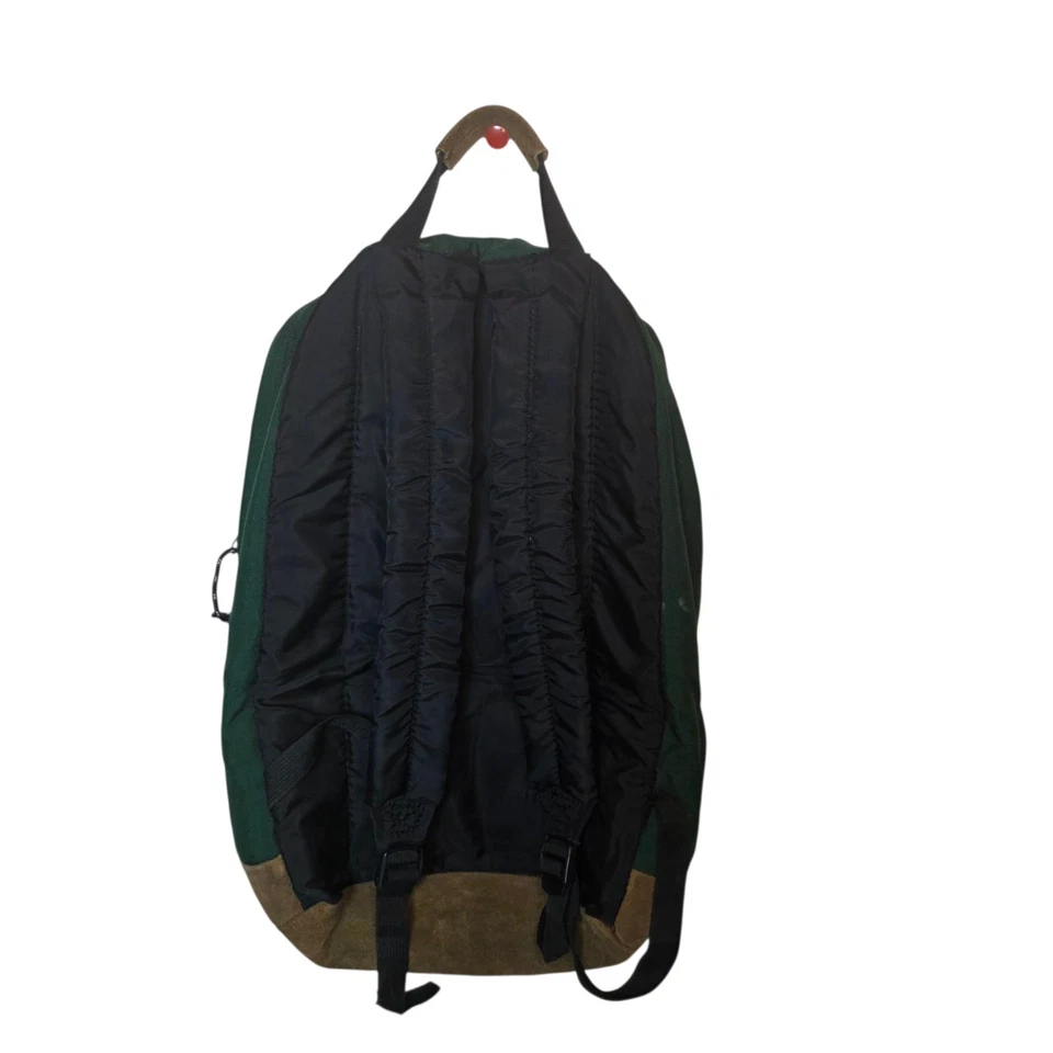 复古 90 年代 Jansport 男女通用绿色背包麂皮绒棕色皮革底部包 — 第 2/4 张图片