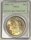 1882 CC Morgan Silver Dollar $1 PCGS MS64 ✳️OGH/RATTLER✳️ 🌈RAINBOW TONER‼️
