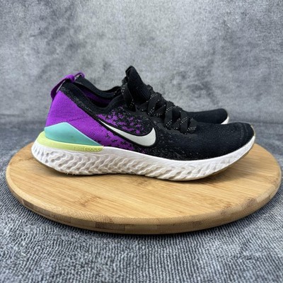 Nike Epic React Flyknit 2 Shoes Youth Size 5Y Black Purple Running Sneakers