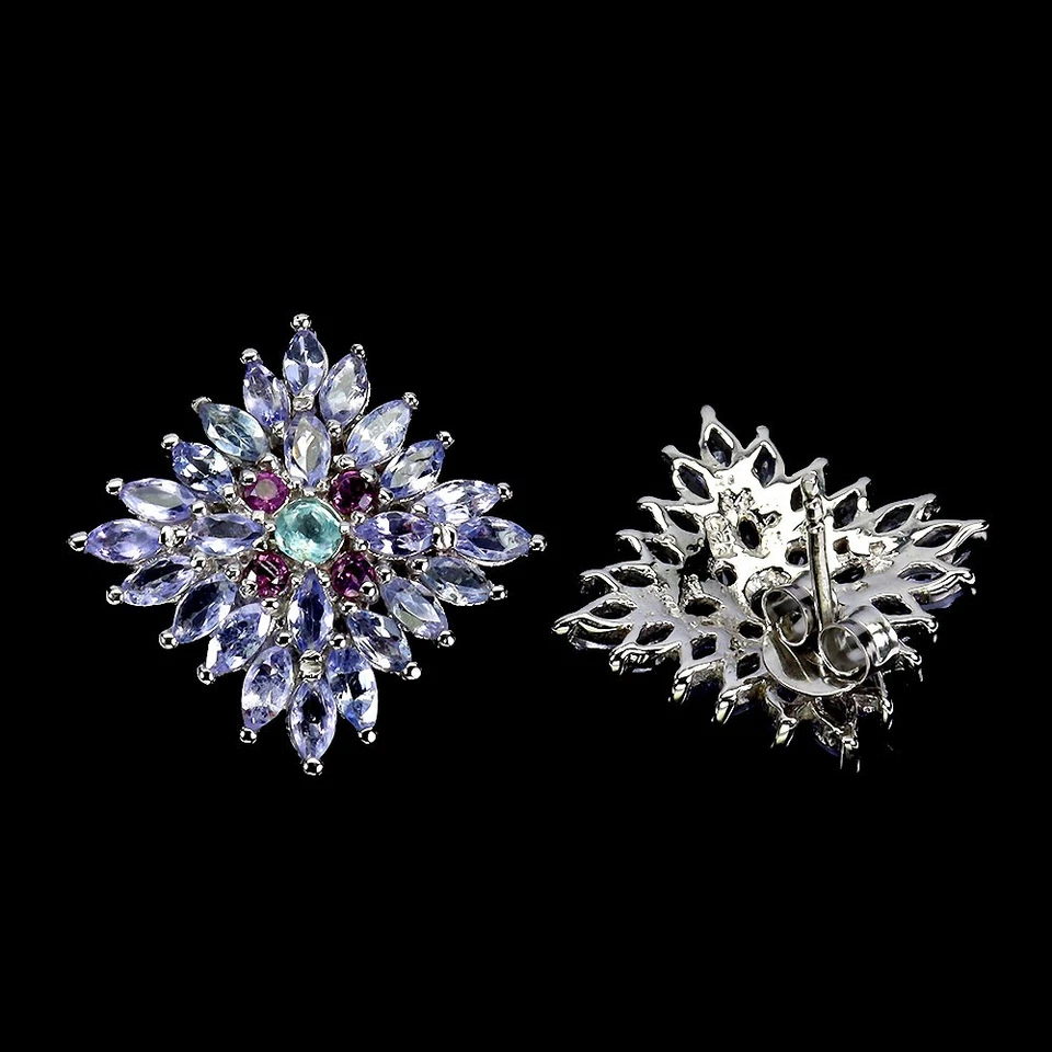 925 Sterling Silver Earrings Tanzanite Emerald Gemstone No USA Import Fees - Image 3 of 4