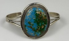 Native American Handmade Sonoran Gold Turquoise + 925 Sterling Silver Bracelet 