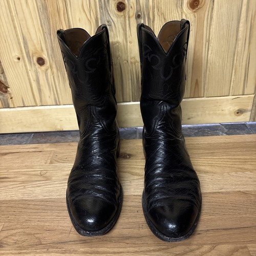 Stivali Lucchese Roper neri L5067 fatti a mano struzzo uomo taglia 13D USA western - Foto 2 di 6