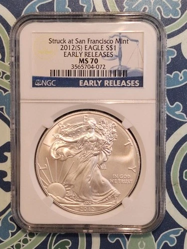 2012 (S) SILVER EAGLE STRUCK AT SAN FRANCISCO MINT NGC MS 70 EARLY RELEASES