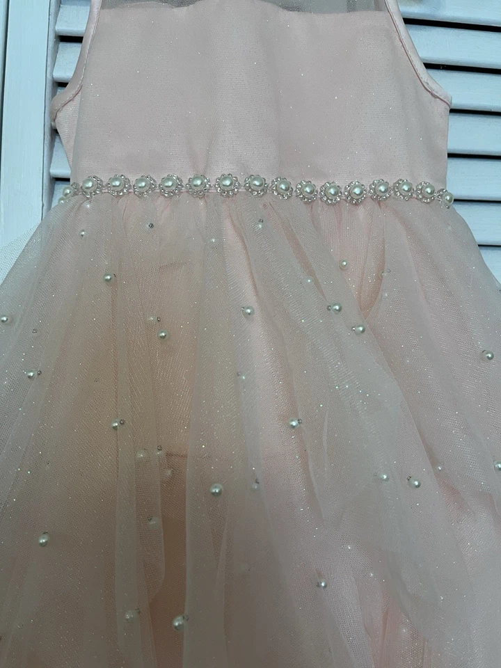 Precioso Vestido Princesa Americana Brillante Tul Perlas Estrás 3T Usado Una Vez Foto 3 de 4