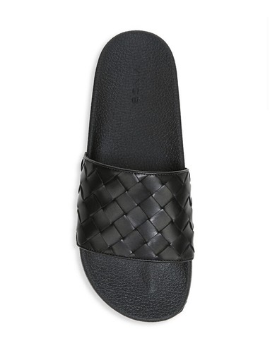Vince Mens Watley Goatskin Leather Sports Slides Black Woven LE - Afbeelding 2 van 8