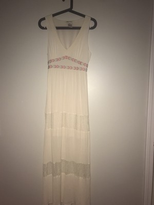 Flying Tomato CROCHET Lace EMBROIDERY MAXI Dress Lined, IVORY SZ S