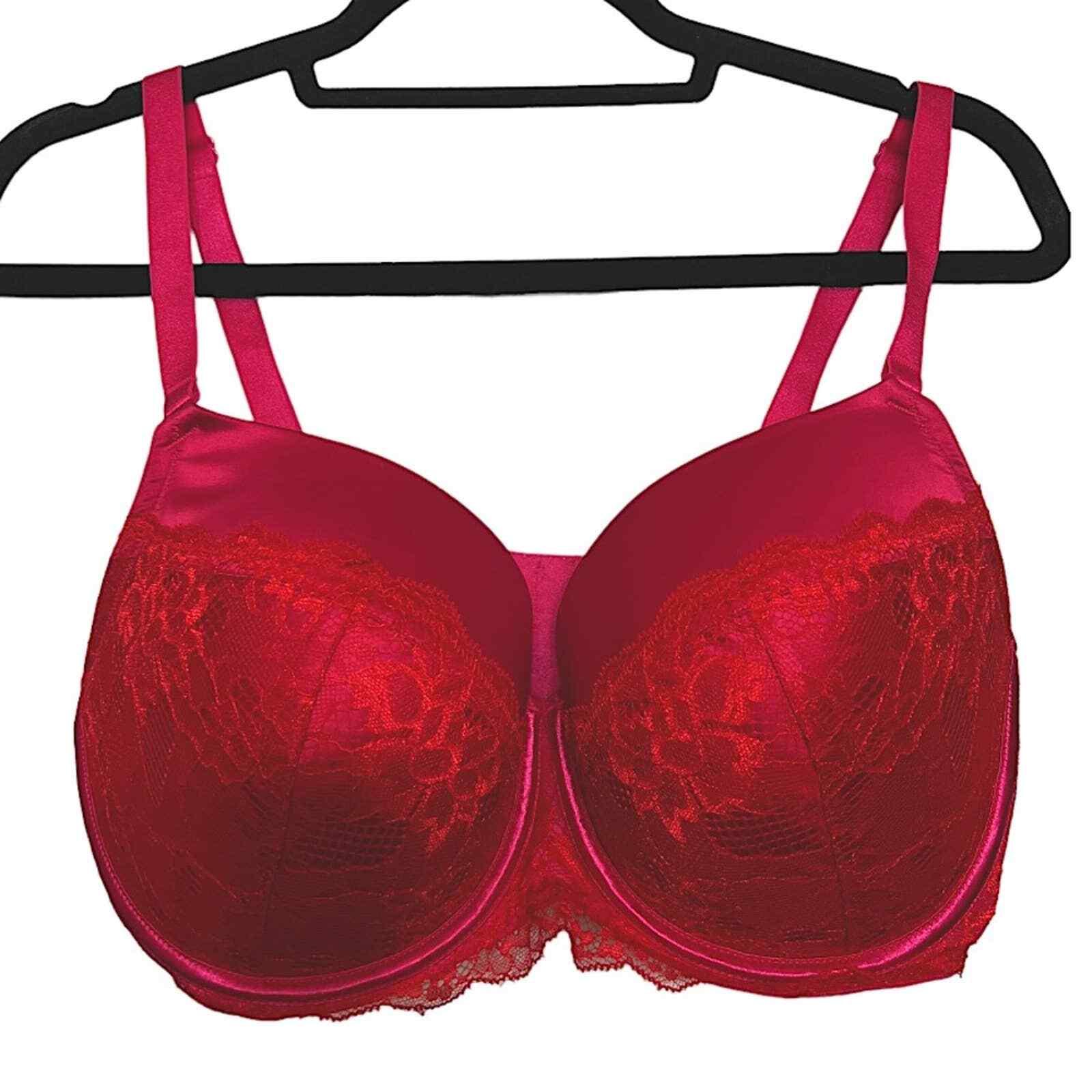 Cacique Hot Pink Red Lace Bra with 38DDD Adjustable S… Gem