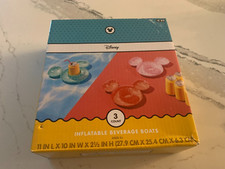   Disney 3 Inflatable Mickey Mouse Beverage Boats Pool Drink Holders Floats Box