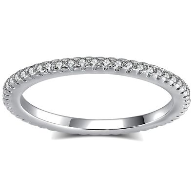 Eternity Wedding Band for Women Cubic Zirconia Sterling Silver Stacking Rings...