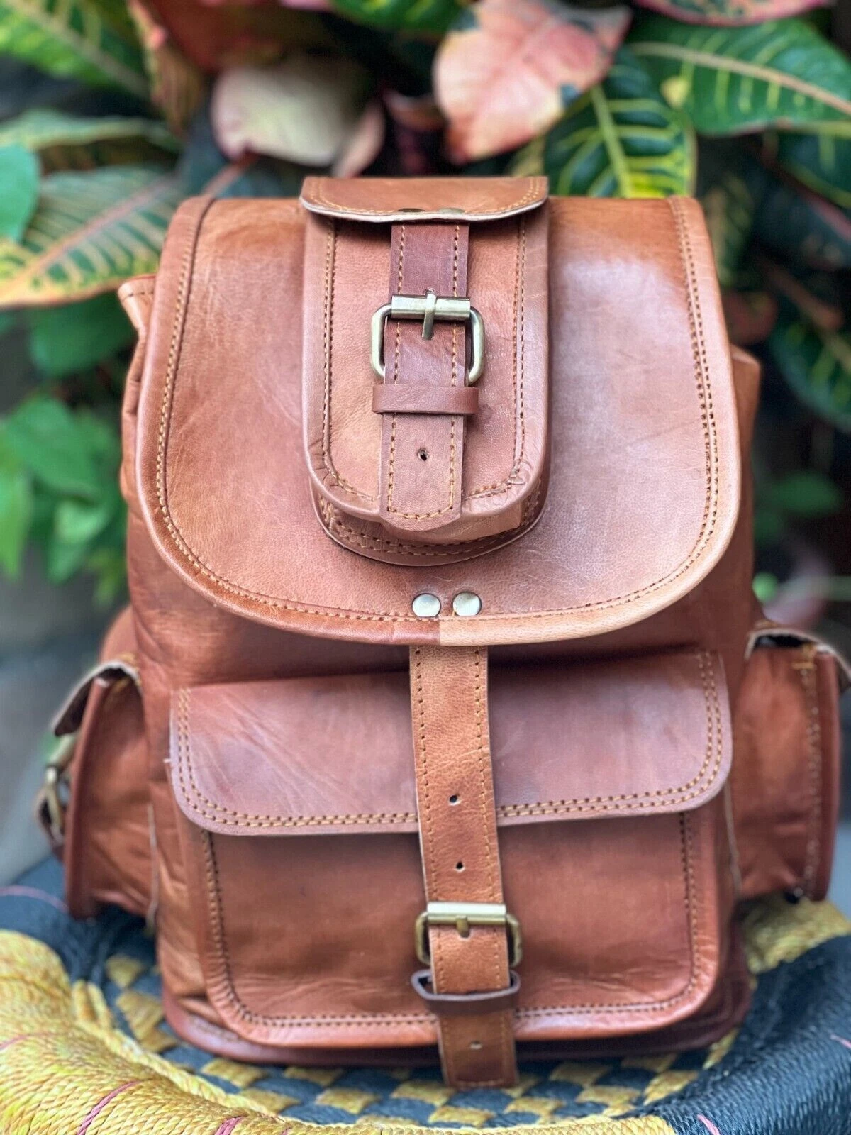 Vintage Leather Backpack Satchel Bag Genuine Rucksack Travel Messenger