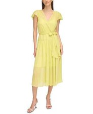 Calvin Klein Womens Flutter-Sleeve Faux-Wr Pear 6