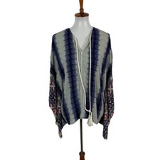 Boho Freeway M Tie Dye Fringe Kimono Cardigan Open Front Festival Cover Up