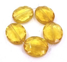 5 Large Fire Polish Glass Gold / Topaz Faceted Oval Crystal Beads 24x20mm