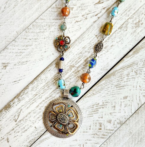 Chicos Medallion Beaded Necklace 20" - Picture 2 of 8