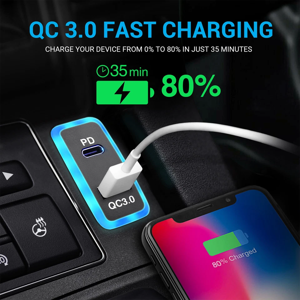 1x Car Charger Type-C QC3.0 Dual USB Charging Port for Toyota Tacoma Cruiser e15 - Image 2 of 4