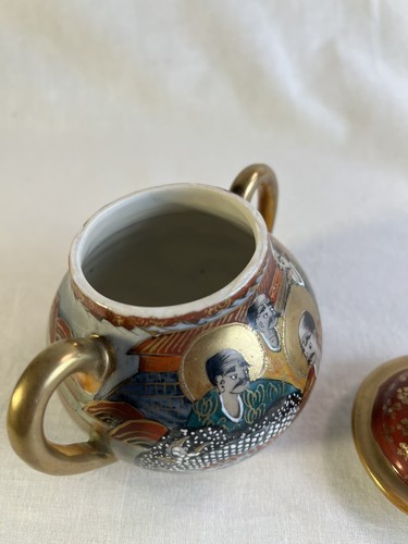 RARE ANTIQUE JAPANESE SATSUMA WARE SUGAR BOWL MEIJI PERIOD (1860-1912) BIN F - Picture 5 of 6