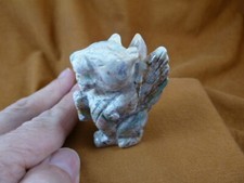 (Y-LIO-GA-712) Gray green jasper Roaring LION GARGOYLE gemstone statue mythical