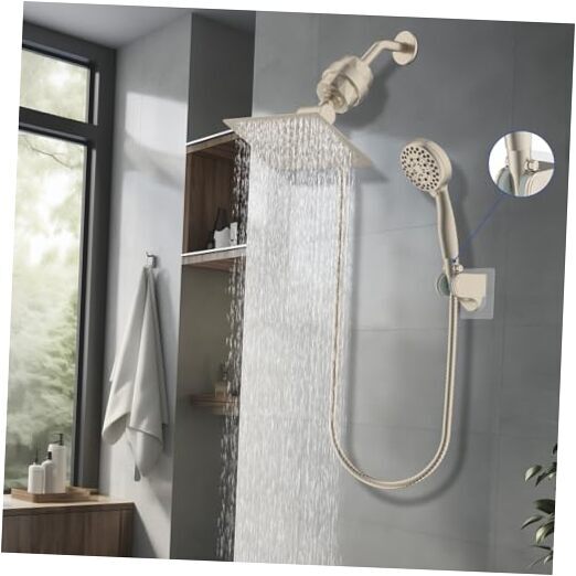 10 Inch Filtered Shower Heads with Handheld Brushed Nickel Square (with filter)
