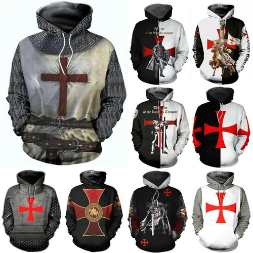 Men's Medieval Knights Templar Hoodie 3D Print Tops Sweatshirt Hooded Outwear - product listing photo