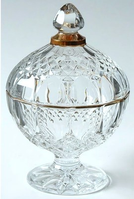 Cristal D'Arques 24K Lead Crystal Candy Dish with Lid Gold Rim Longchamp 6''