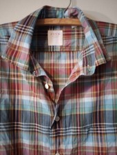 Thomas Pink Casual Shirt Men's XL 48" Blue Red Check Long Sleeve Cotton Light
