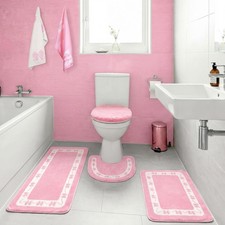 6 Pcs Pink Bow Bathroom Rugs Set