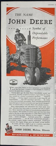 Magazine Ad* - 1944 - John Deere Tractors - World War 2
