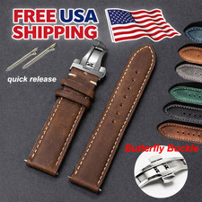 Genuine Calfskin Leather Watch Band 18mm 20mm 22mm 24mm Butterfly Buckle Strap