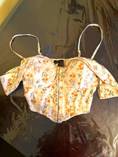Windsor Floral Satin Bustier Corset Top S Beige Underwired Hook  Eye Straps