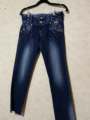 Marcoline Jeans Women s Blue Dark Wash Denim Skinny Jeans Studded Rhinestone