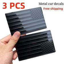 3PCS 3D Metal All Black American Flag Emblem Decal Sticker Car Truck Vehicle