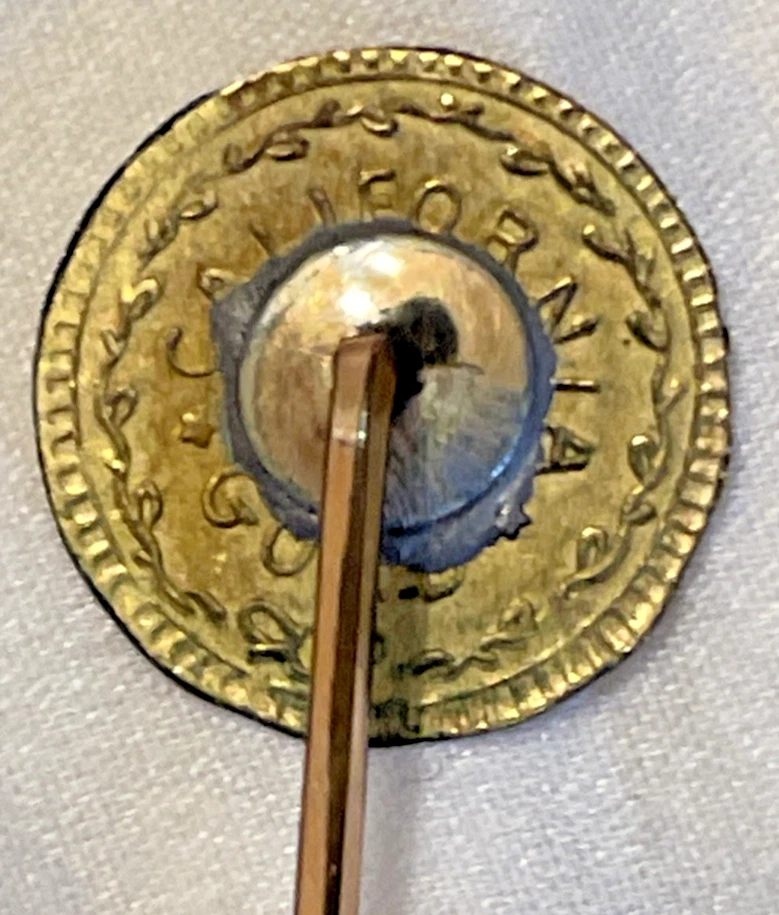 ¡Antigua fiebre del oro! Oro California 1861/5 1/4/Indio Hd redondo/Stickpin Foto 3 de 4