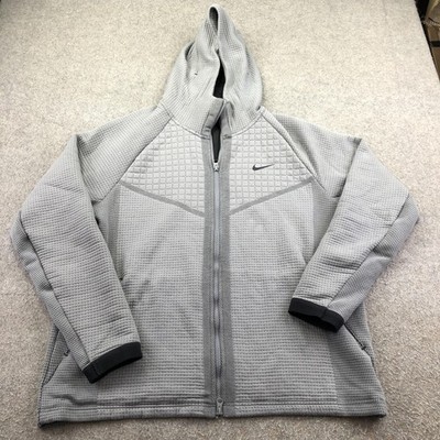 Nike Jacket Mens XL Gray Hooded Full Zip Grid Fleece Sportswear Tech