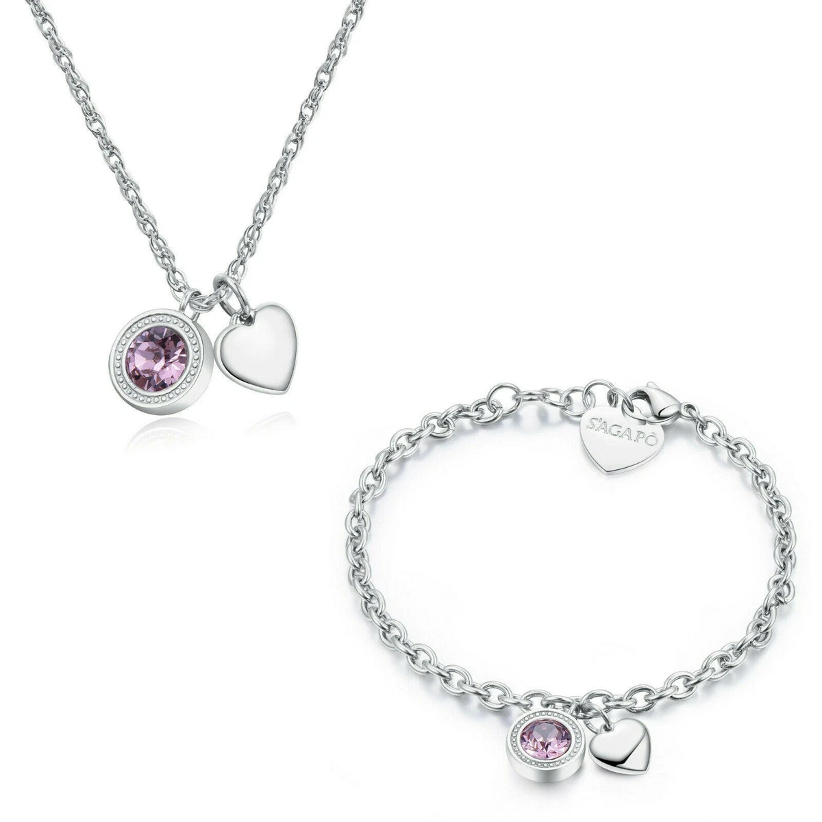 S'Agapõ Bracciale Donna in Acciaio e Cristalli con Simbolo Cuore | Collezione Pretty - SPE11