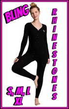 Victoria's Secret Pink Women's Bling Thermal Long 1-Piece Pajama Black V-Neck XL