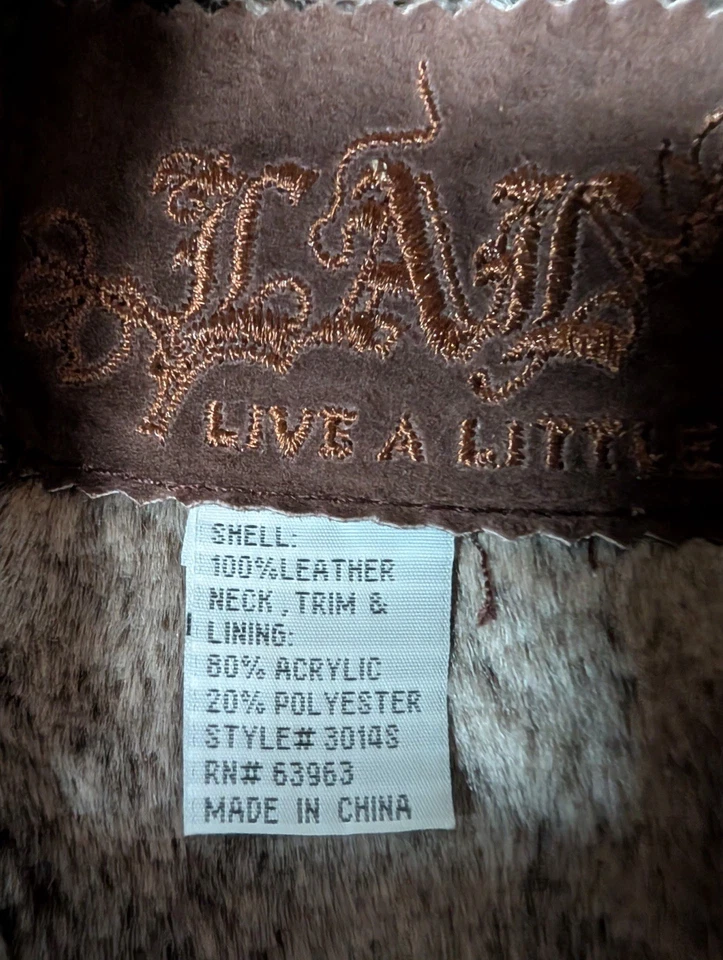 Chaleco de Cuero Live A Little con Forro de Piel Talla Grande Y2K Chaleco de Piel De Colección Chaleco de Piel Foto 4 de 4