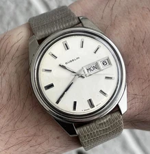 GUBELIN Swiss Automatic Watch Vintage Day Date Lizard Strap Dress Men’s Clean